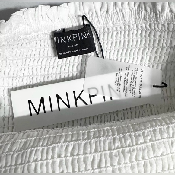 MinkPink Top White Cropped Puff Sleeve Linen Blend - Picture 2 of 5